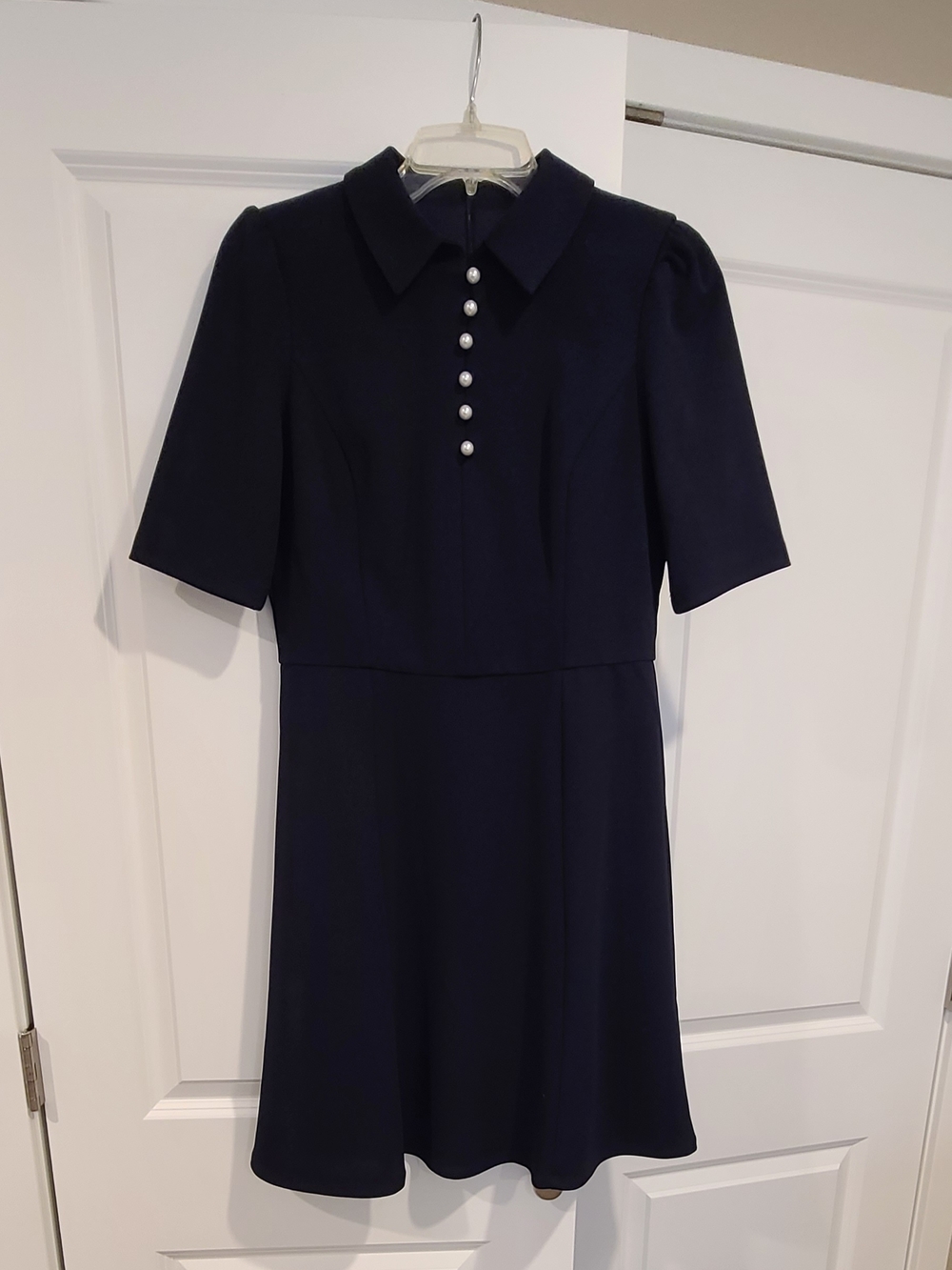 NWOT London Style Navy Pearl-Front Midi Dress